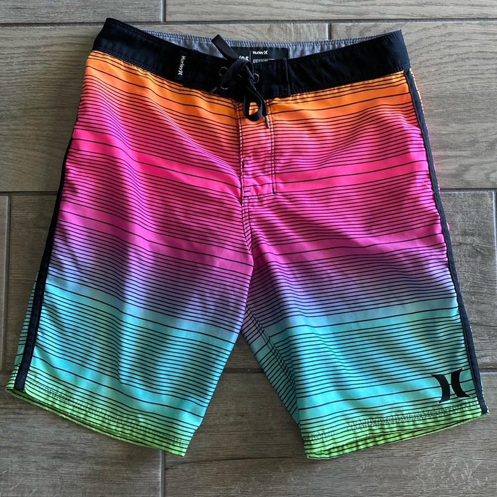 Hurley Boys Boardshorts/Swimsuit - Rainbow with Black Stripes